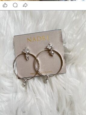 Nadri Silver Hoop Earrings with Crystal Marquise Drops